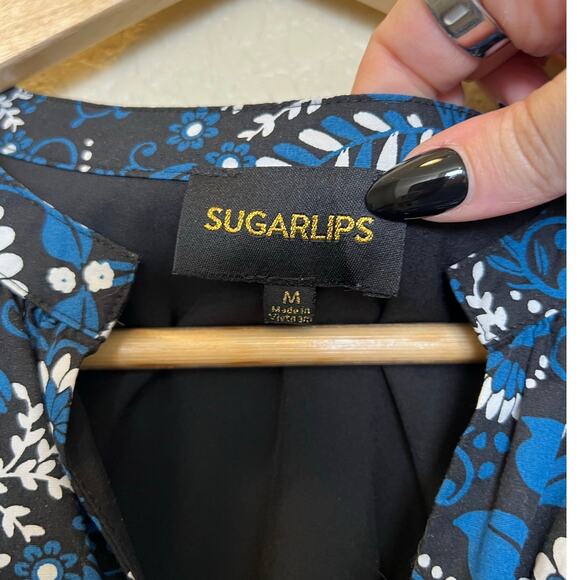 Sugarlips Etta Floral Ruffle Mini Dress Medium Blue Floral Mini Dress Paisley - Picture 6 of 9